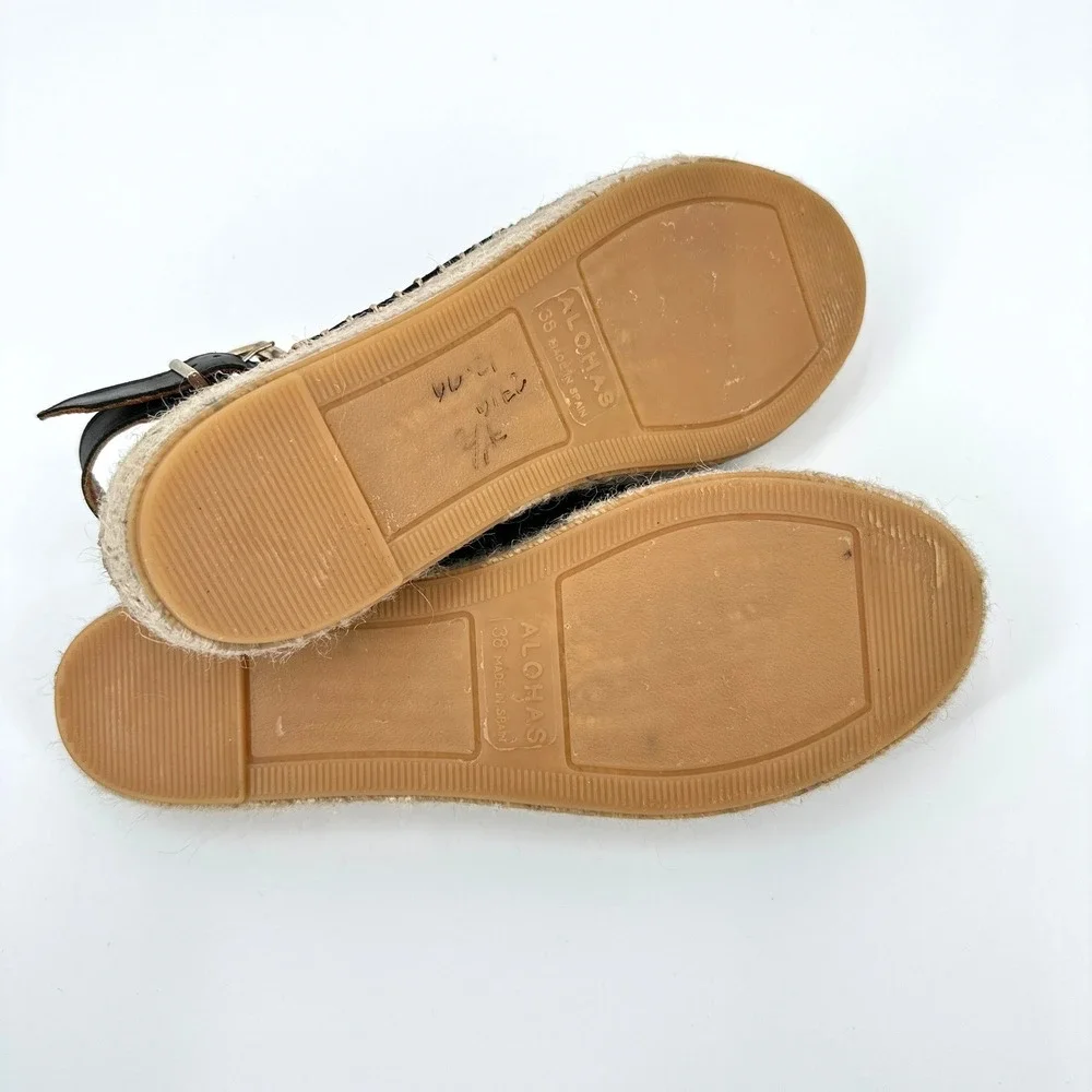 ALOHAS Women Black Leather Crossed Espadrille Platform Sandals 38‎ / US 7-7.5